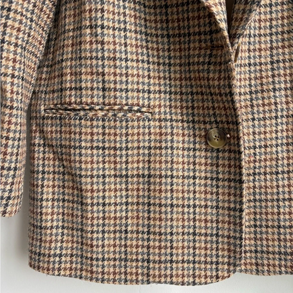 Vintage Alfred Dunner Brown Wool Blend Houndstooth Blazer Jacket Size 10